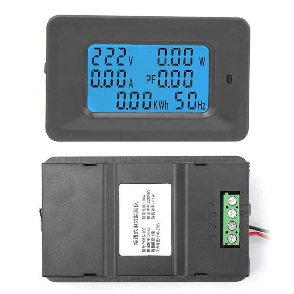 Digital LCD Spänning Ström Effektmätare Panel 6 i 1 110-250V 100A