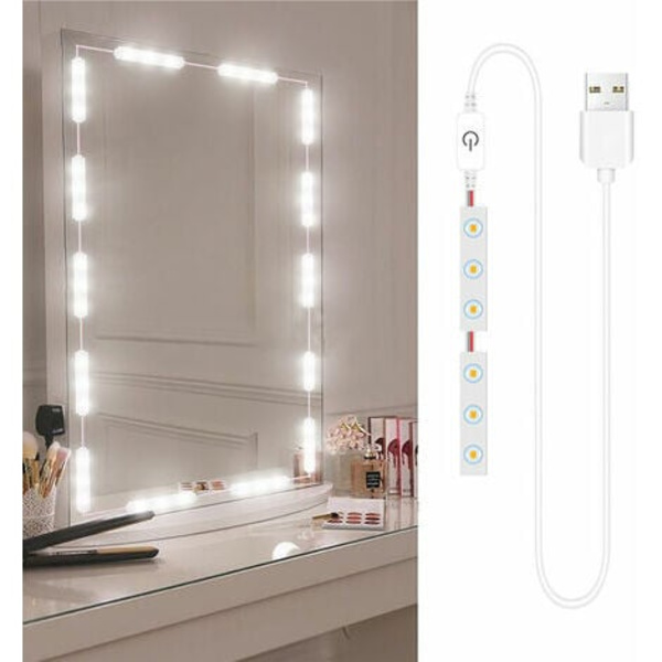 Led Makeup Spejl Lys Dæmpbar Touch Control Vanity Spejl Lys Lys Badeværelse Spejl Med Usb Kabel Led Strip Lys