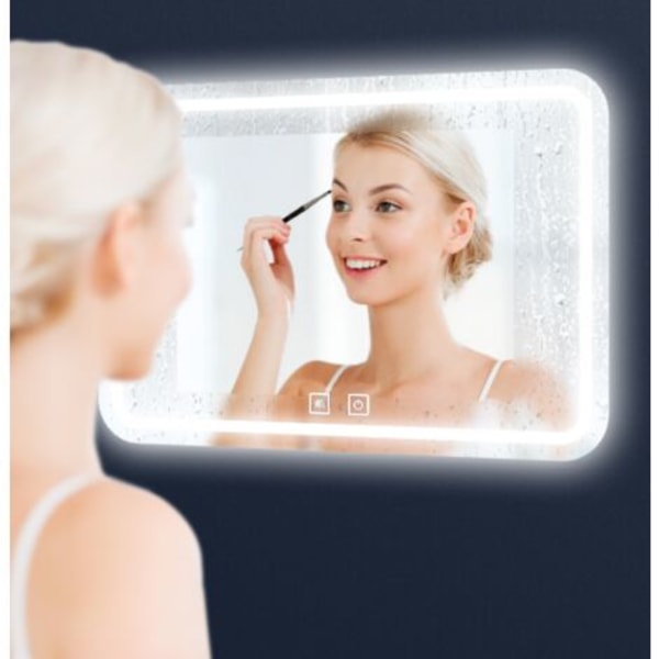 LED badrumsspegel, väggmonterad sminkspegel, stor modern spegel, trefärgat ljus (60 x 40 cm)