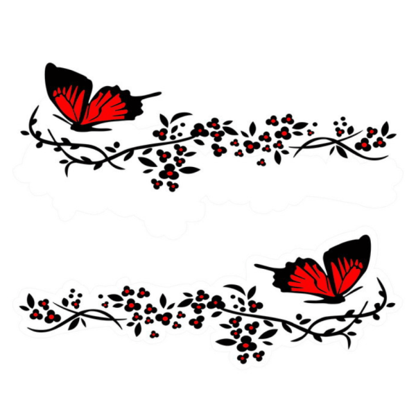 Butterfly Flower Bil-klistremerke Butterfly Love Flower Personlighetslampe Øyenbryn Hette Kroppsgenser Blomst dekorativt klistremerke (rød)