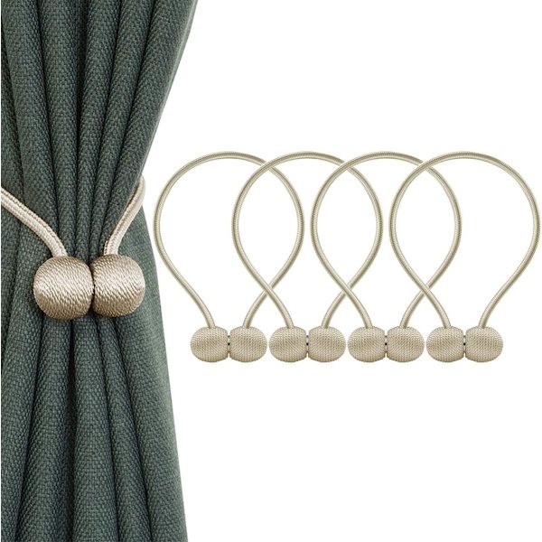 4 tiebacks med magneter, klämma för att hålla dina gardiner eller draperier, för hem, kontor, dekoration - beige