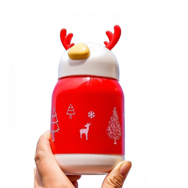 Kreativ tecknad glasmugg Söt Deer Cup Julklapp (röd)