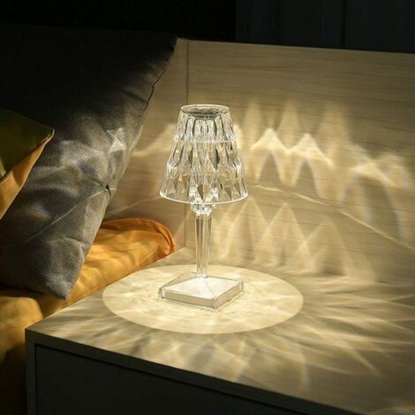 Krystal bordlampe, moderne LED sengelampe med 1200mAh genopladeligt batteri, kreativ mode krystal skrivebordslampe til Li