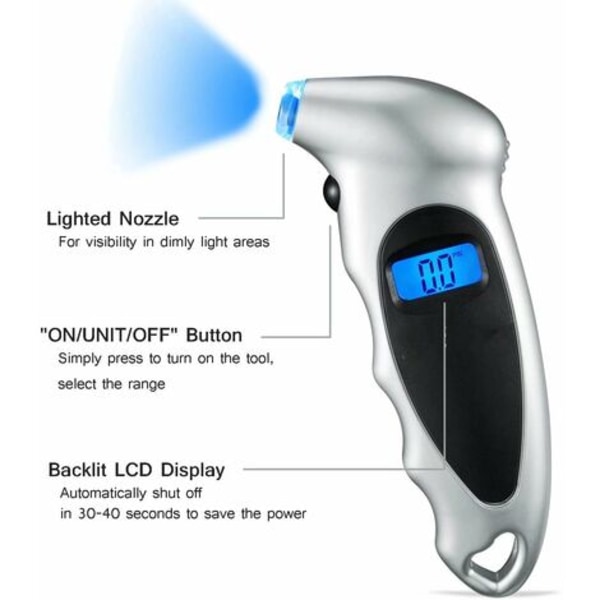 Digital trykkmåler 10 bar, digital dekktrykkmåler bil, sykkel, terrengsykkel, motorsykkel