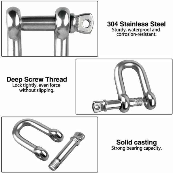 Bågbygel 4 delar M8 rostfritt stål D-form Kedjebygel Lyftspänne Lyftkedjeschackel med gängad skruv P
