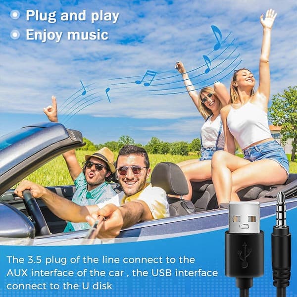 3,5 mm stik AUX lydstik til USB 2.0 han opladerkabel adapterledning