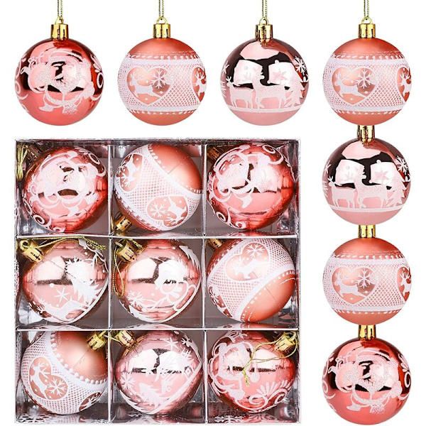 Roséguld julkulor 6 cm julgranskulor prydnadsföremål splittrande bollar Glitter julkulor jultomten reindee