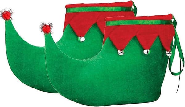 Röda Gröna Tomteskor - Röda och Gröna Sammetstofflor med Bjällror för Vuxna och Barn