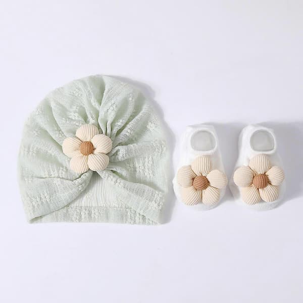 Flerbruks babylue og sokkesett, elastisk polyester bomull ammehetter sokker for sykehusbesøk og daglige utflukter, hvit White