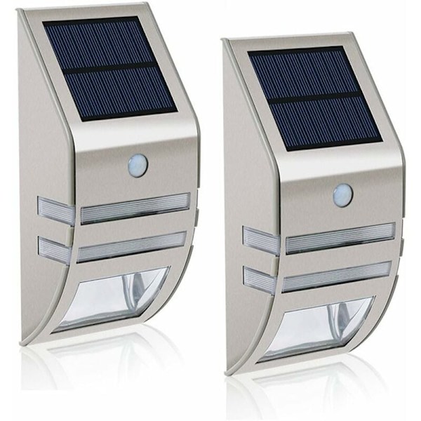 2 stk led solar lys væglampe rustfrit stål materiale infrarød sensor lys velegnet til gårdhave, have, gang