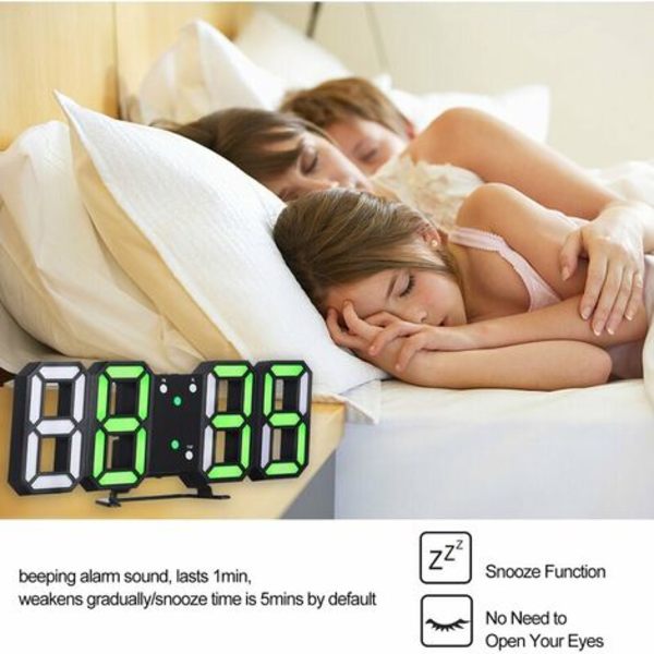 3D LED digital klocka Elektronisk bordsklocka Väckarklocka Väggglödande hängande klocka, orange svart display - orange svart