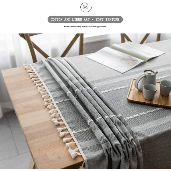 Elegant duk i bomull og lin, vaskbart kjøkkenbordtrekk for spisebord, piknikduk (asymmetri - grå, 140 x 200 cm),