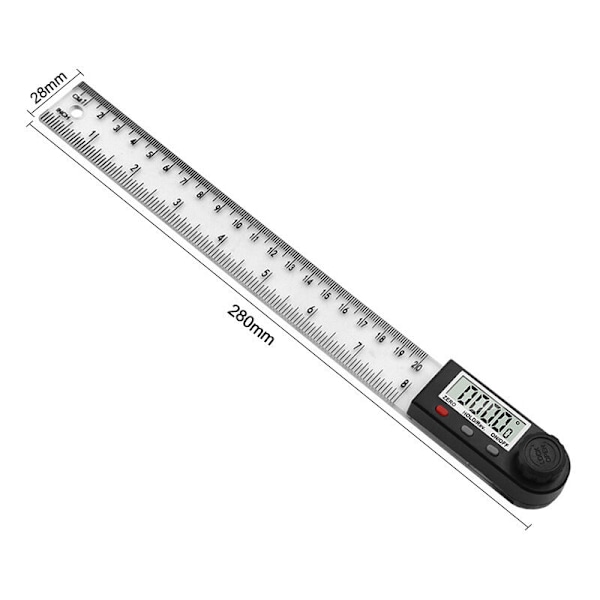 0-200 mm rød og grå 3-knaps digital visningsvinkellineal Transparent digital visningsvinkellineal Vinkelmåler Højrevinklet lineal