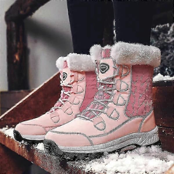 Vattentäta snökängor för kvinnor med pälsfoder och halkfri sula pink 36