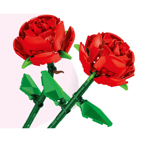 Byggeklossbukett DIY Rose Giveaway Matchende blomsterferiegave Valentinsdag Blomsterarrangement (sett med 4 deler),