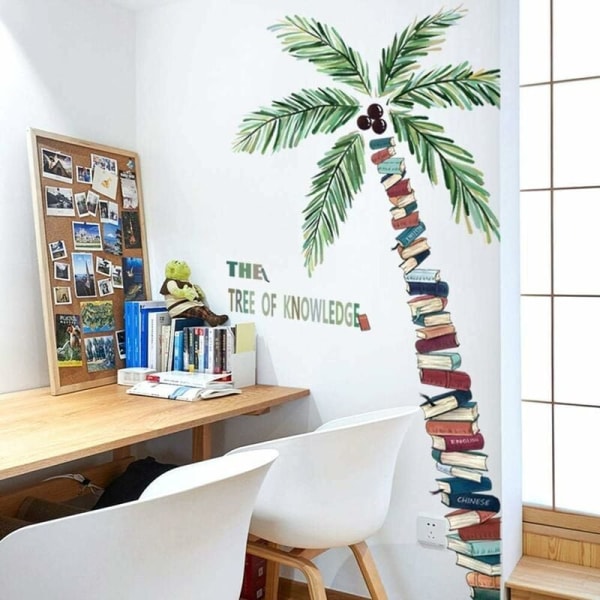 Tapetklistermärken Färska och konstnärliga trädtapetklistermärken Motiverande väggdekaler för studier, sovsal, dekorativa böcker (Kunskapens träd),