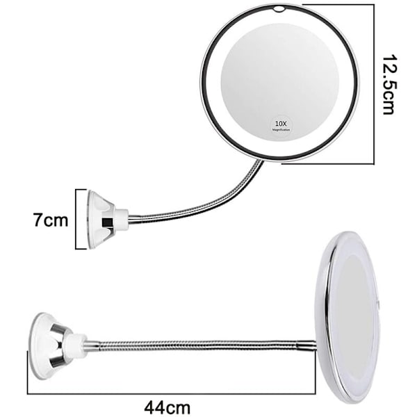 Med slang 10X sminkspegel med LED-ljus sugkopp 10X sminkspegel 10X 360 graders roterande badrumsspegel