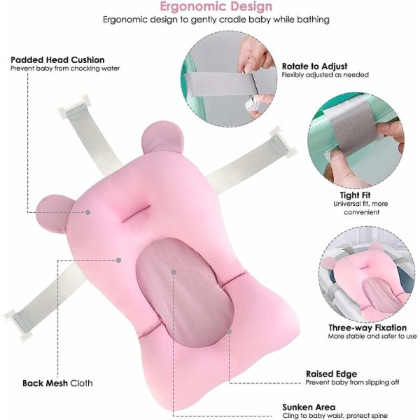 Babybadesvamp Flydemåtte Badeseng kan sidde og ligge (Pink) Velegnet til hjemmebrug