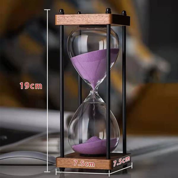30 minutters stort timeglas i træ, sort sandglasdekoration purple