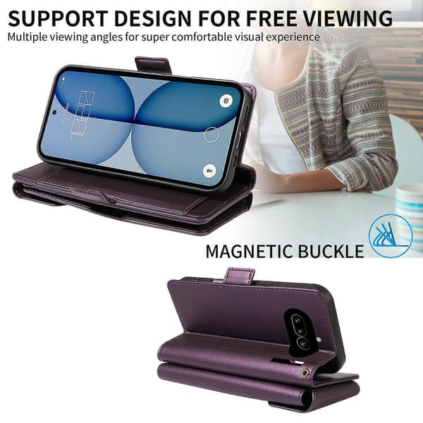 Multi-kortpung læder telefoncover med rem Purple For Nothing Phone 4a