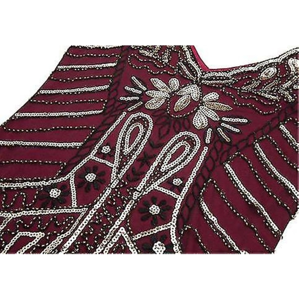 1920'erne Vintage Kvinder Kjole Paillet Beaded Tassels Festkjole L Red