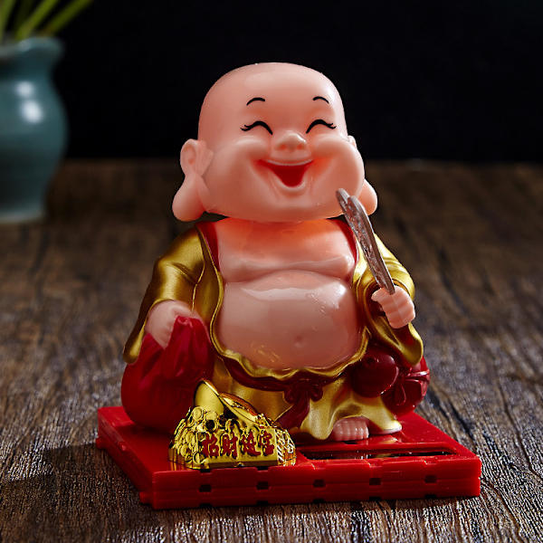 e Bilprydnad Solar Shake Head Little Monk Good Fortune Car Re Maitreya Buddha (red)