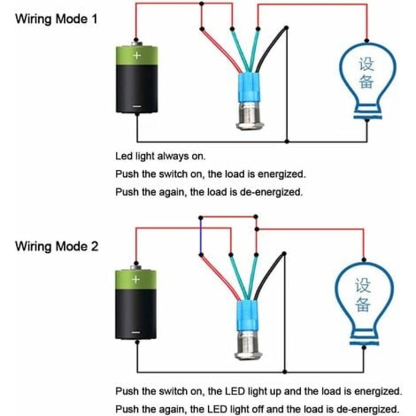 3 stk Premium 12V/24V 3A øyeblikkelig trykknappbryter, 12mm trykknappbryter, rød LED IP66 vanntett bryter med strømuttaksledning