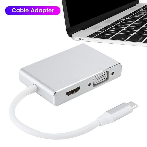 Kabeladapterkonverterer 4 i 1 TypeC til HDMI DVI VGA USB 3.0 Multifunksjonell bærbar datamaskin[ht]