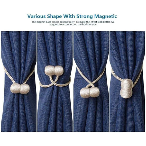 4 tiebacks med magneter, klämma för att hålla dina gardiner eller draperier, för hem, kontor, dekoration - beige