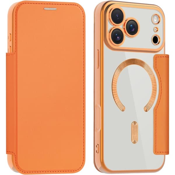 Plånboksfodral för iPhone 17 Pro Max - Flip PU-läder med RFID-blockering, magnetisk baksida, orange[ht]