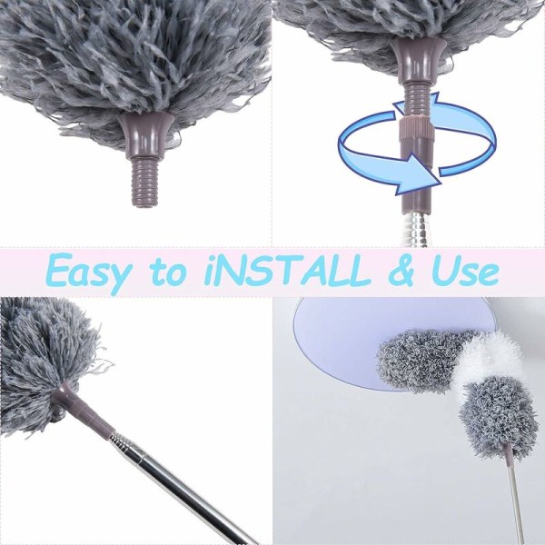 Chenille fiber duster udskiftelig enkeltstang flerhoved duster opgraderet 2,8m