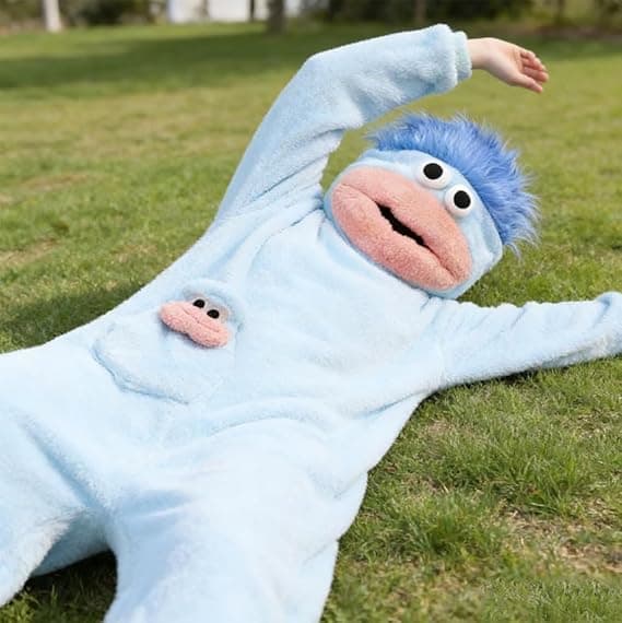 Morsom Stor Munn Monster Onesie Pyjamas – Overdimensjonert Plysjfleece Heldress med Hette for Søvn og Fest, S S