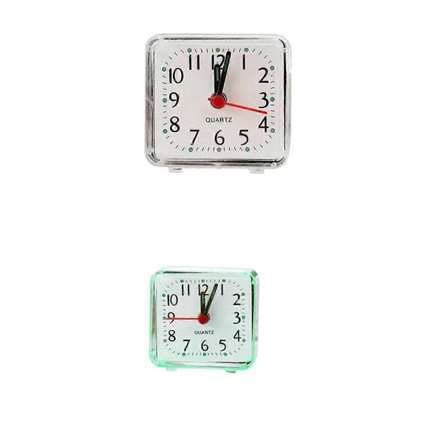 [HT]2x Mini Fyrkantig Kvarts Klocka Reseväckarklocka Sovrum Hem Bordsklocka