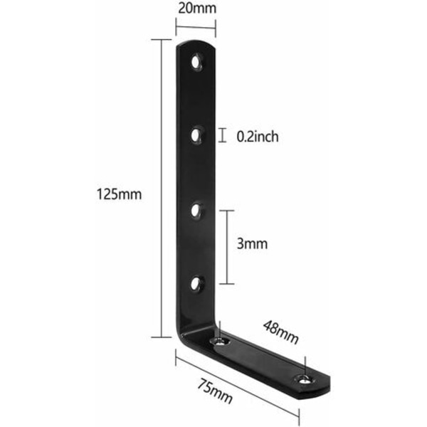 Raskaat hyllytelineet, 8 kpl hyllytelineet, 125 x 75 mm seinäkiinnikkeet, 90 asteen kiinteä hyllytelineen pidike