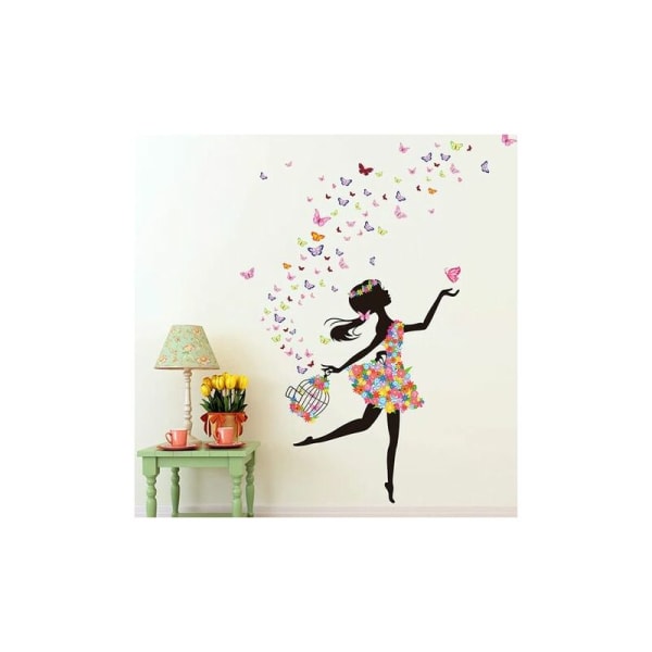 Fågelbur Flower Fairy Väggdekal Romantisk dansande flicka Blomma Fairy Butterfly Avtagbar väggdekal
