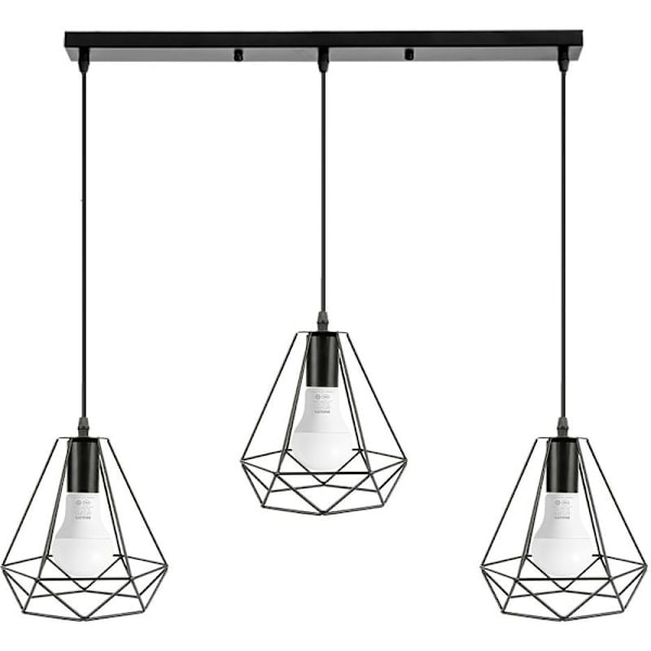 Ljuskrona Pendellampa Diamond Shape Bar 3 Lampor Svart Shade Lights 20,5*25cm E27 för vardagsrum Kök，Inomhusljus