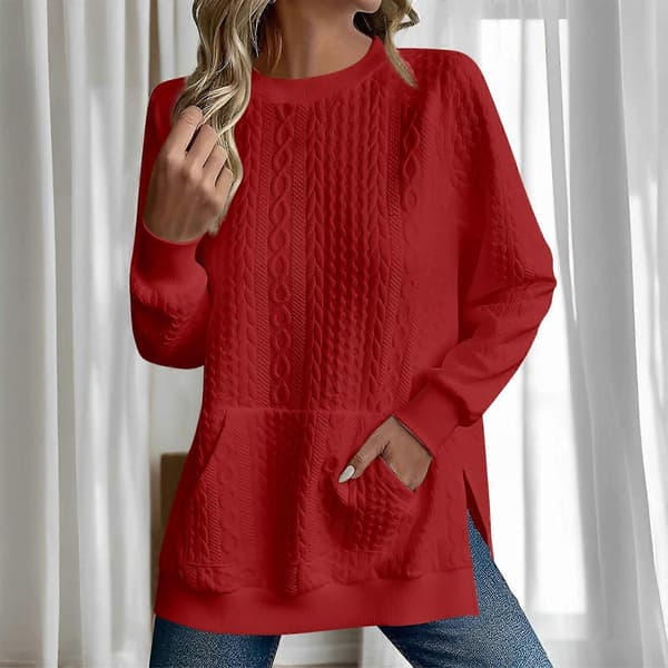 Dame Oversized Sweatshirt Afslappet Langærmet Rund Hals Tekstureret Løs Pullover Efterårstrøje med Lommer Blå XL Blue XL