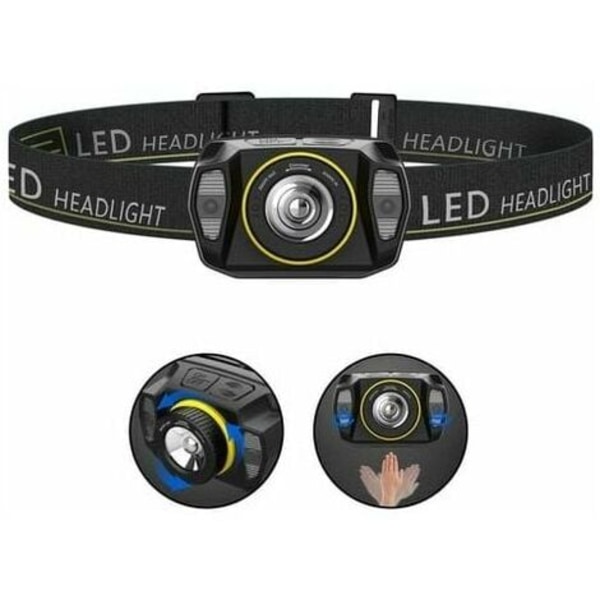 LED-strålkastare, zoombar ljussensor USB uppladdningsbar huvudlampa, kraftfulla vattentäta huvudfacklor för camping, cykling,