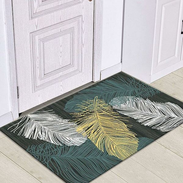Flyvende fjer 60*90cm Enkel nordisk absorberende skridsikker badeværelse indendørs/udendørs gulvdørmåtte, skridsikker, køligt bladmønster,