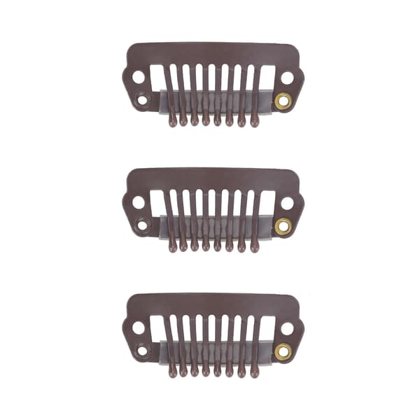 50 stk. 8-tanns Snap Comb Hårklemmer Rustfritt Stål Gummigrep Hårextensions Parykker Mørk Brun