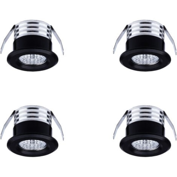 Sæt med 4 mini forsænkede LED-spots, 3 W, varm hvid sort