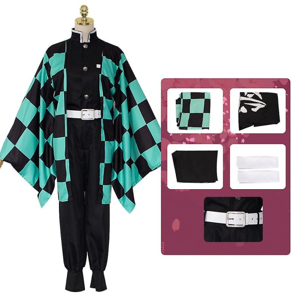 Kids Demon Slayer Animation Cosplay kostume outfit sæt 5-6 Years Kamado Tanjirou