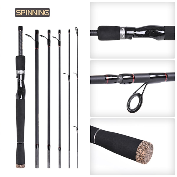 6-delt Carbon Spinnestang - 2,1m & 2,4m Agn Fiskestang Håndstang Tackle