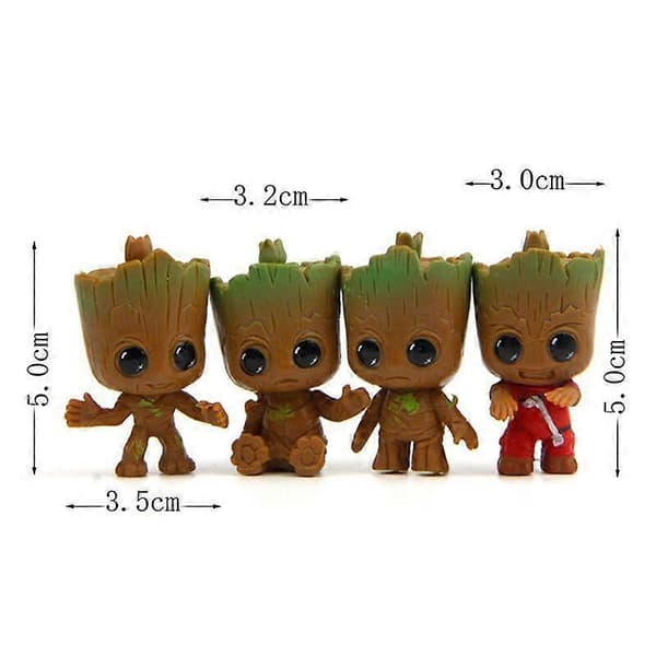 4 stk/sæt Tree Man Groot Figur Legetøj Søde Kreative Superhelt Groot Nøgleringe Brun Brown 1 set