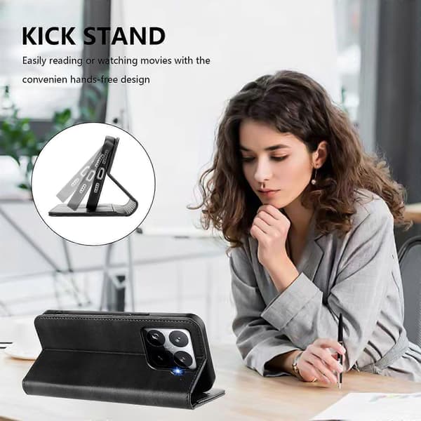 [HT] För Xiaomi 15T Pro Plånboksfodral Retro Textur Läder Telefonfodral Black