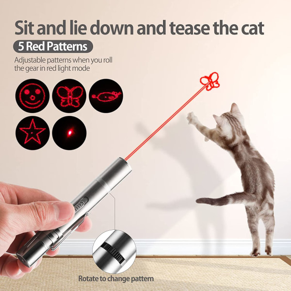 Cat laserleker, interaktive leker med rød prikk og LED-lysindikator, 3-modus laserprojeksjonsgjerde for langdistanse for K