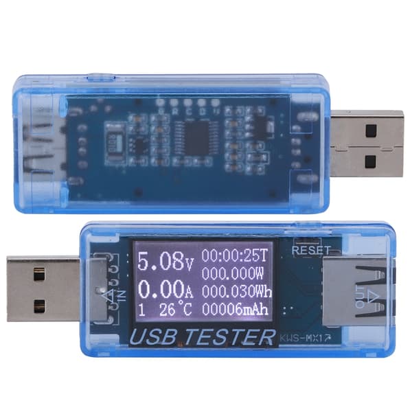 Digital USB Spenning Strømmåler 8 i 1 Detektor 0-5A 0-150W 4-30V Blå