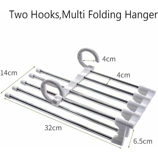 Oppheng for flere bukser, sett med 2 plassbesparende oppheng, Magic Multi Hanger-oppbevaring, sammenleggbar reisehenger