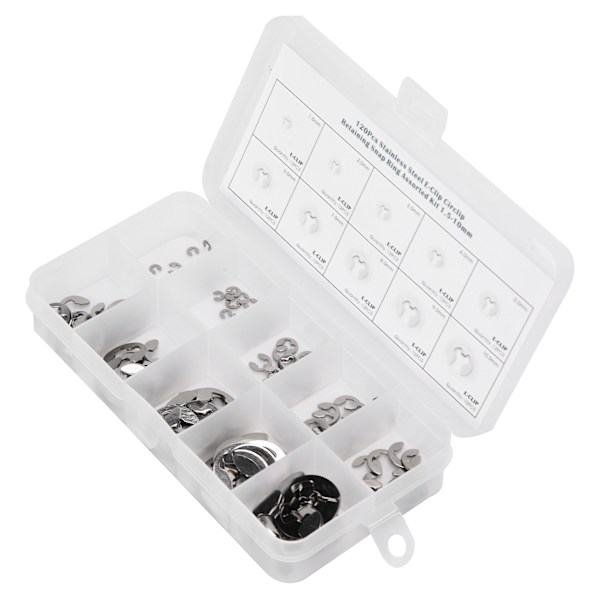 120 stk. E-clips sortiment rustfrit stål ekstern låsering sæt 1,5 mm til 10 mm
