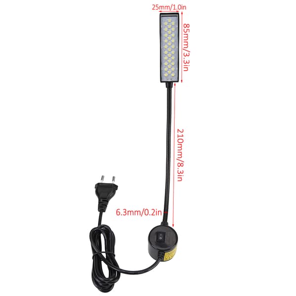 30 LED Symaskinlys med Magnetisk Base Bryter EU Plugg 110-240V